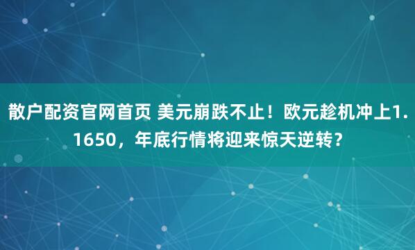 散户配资官网首页 美元崩跌不止！欧元趁机冲上1.1650，年底行情将迎来惊天逆转？